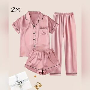 Pastel colors 3 piece night wear sets, Pink - 2X, Peach - XL. Price each